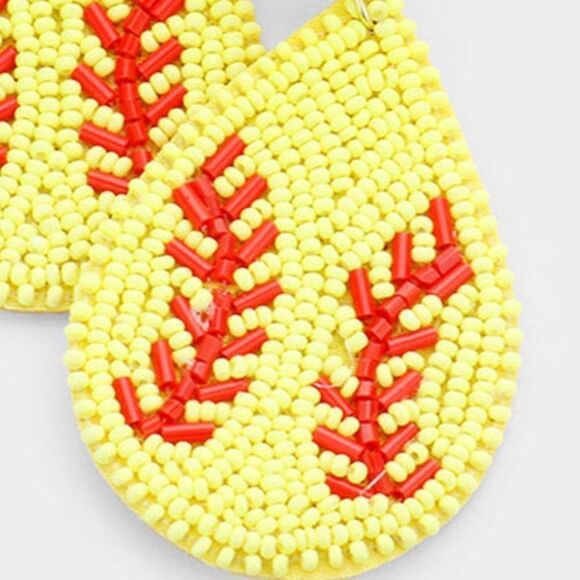 Softball Baseball Yellow Seed Bead Felt Back Earrings NWT - Picture 2 of 5